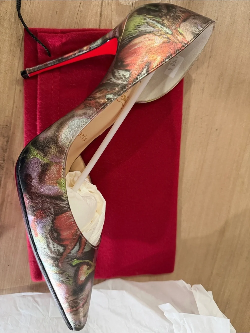 Christian Louboutin Metallic Floral Pointed-Toe Pumps - Red, Gold, Green